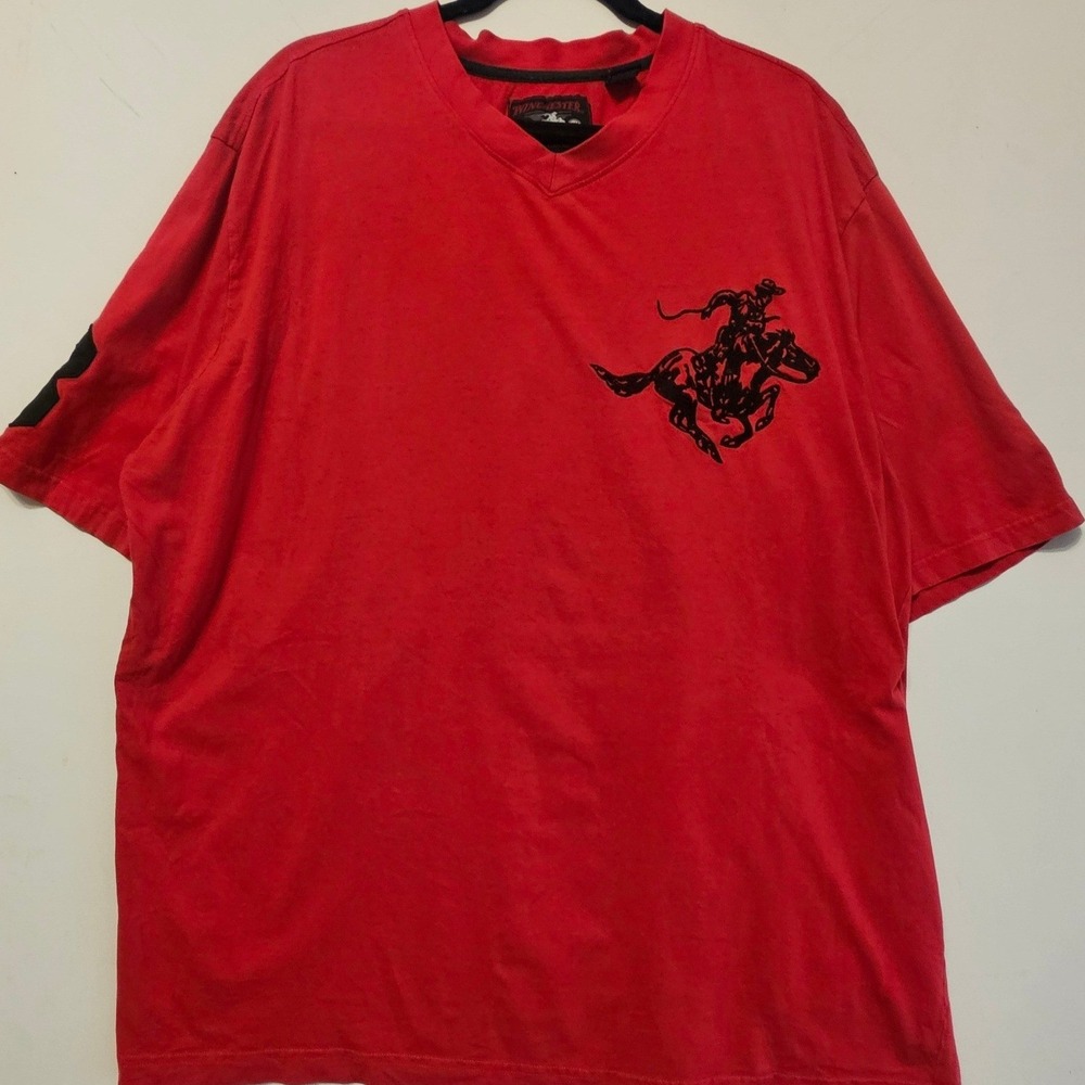Winchester The American Legend Mens 4XL Red Graphic V-Neck T-Shirt Cowboy Horse